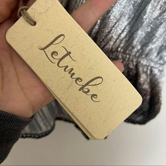 NWT Letruebe Anthropologie Metallic Crop Top - Picture 3 of 5